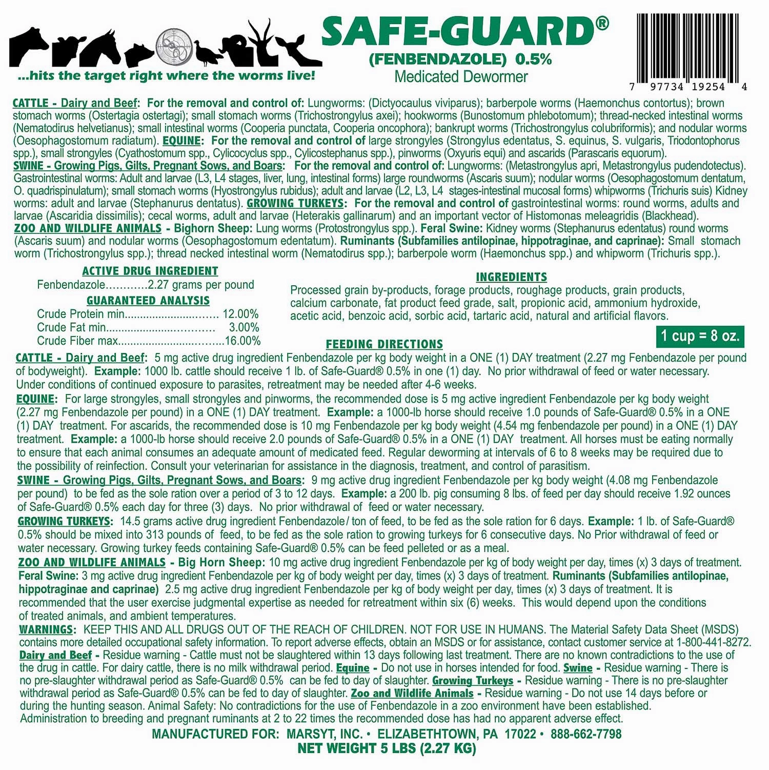 Safe-Guard Multi-Species Dewormer, Pellets, 5 lbs