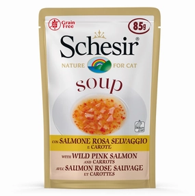 Schesir Soup With Wild Pink Salmon & Carrots Grain-Free Pouch Cat Food 85g x 12 dog travel bag car seat cover pet carrier for car training leash dog training whistle