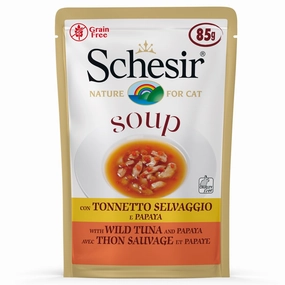 Schesir Soup With Wild Tuna & Papaya Grain-Free Pouch Cat Food 85g x 12 natural cat food soft cat treats freeze dried cat food organic cat treats indoor cat food