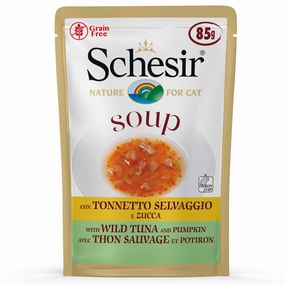 Schesir Soup With Wild Tuna & Pumpkin Grain-Free Pouch Cat Food 85g x 12 dog travel bag car seat cover pet carrier for car training leash dog training whistle