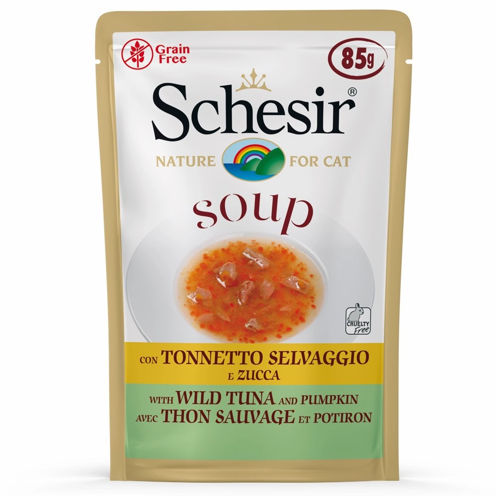 Schesir Soup With Wild Tuna & Pumpkin Grain-Free Pouch Cat Food 85g x 12 dog travel bag car seat cover pet carrier for car training leash dog training whistle
