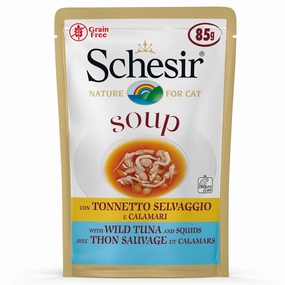 Schesir Soup With Wild Tuna & Squid Grain-Free Pouch Cat Food 85g x 12 dog travel bag car seat cover pet carrier for car training leash dog training whistle