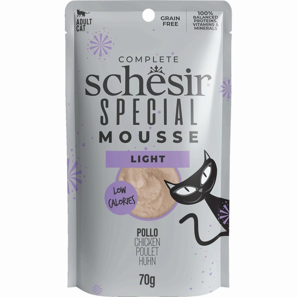 Schesir Special Mousse Light Chicken Grain-Free Adult Pouch Cat Food 70g dog travel bag car seat cover pet carrier for car training leash dog training whistle