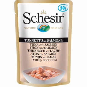 Schesir Tuna With Salmon Adult Pouch Cat Food 50g x 12 dog travel bag car seat cover pet carrier for car training leash dog training whistle