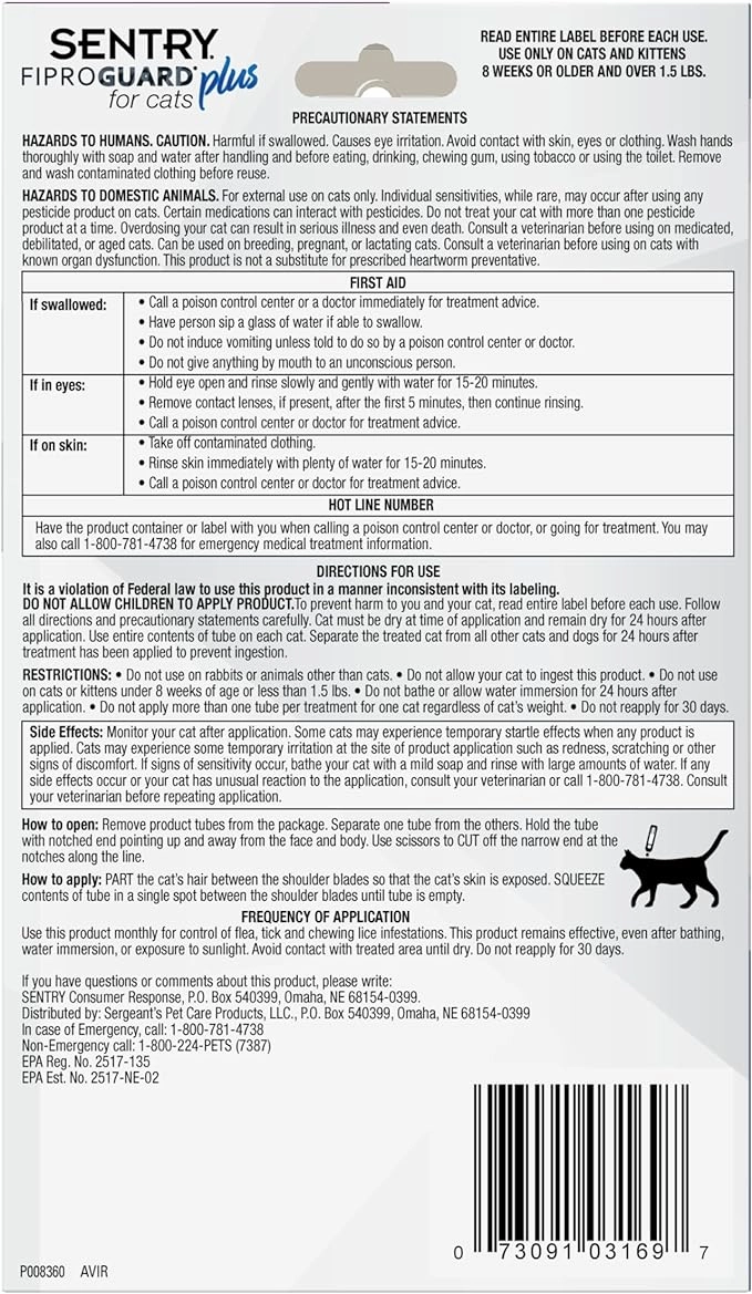 Sentry Fiproguard Plus for Cats
