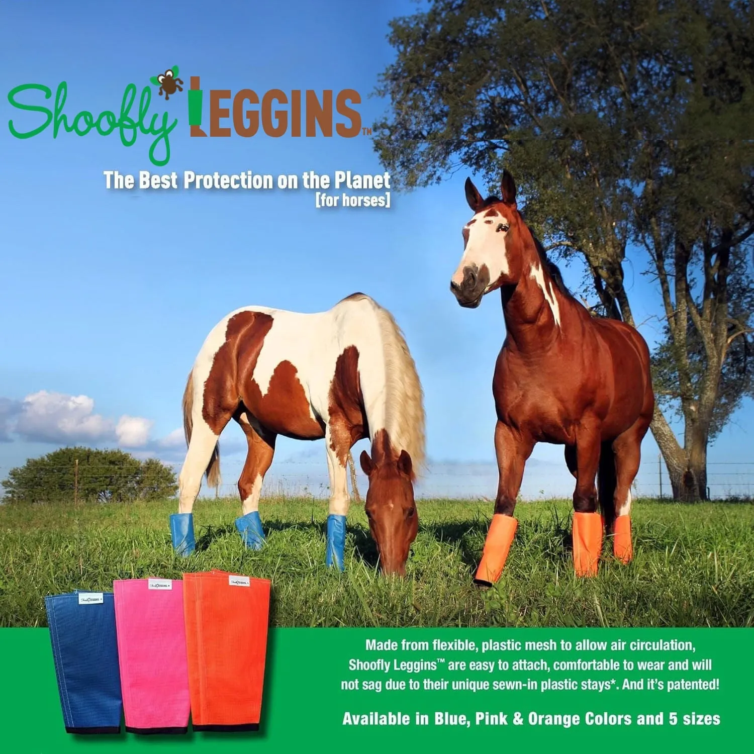 Shoofly Leggins Fine Mesh Fly Boots for Horses, 4 pack
