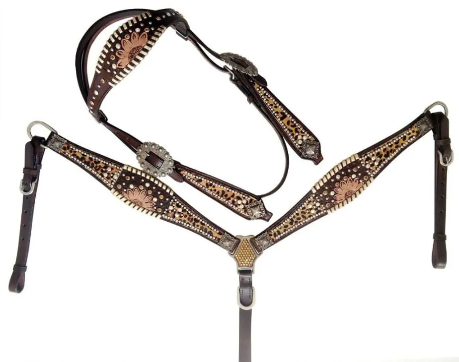 Showman Beaded Cheetah Headstall & Breast Collar