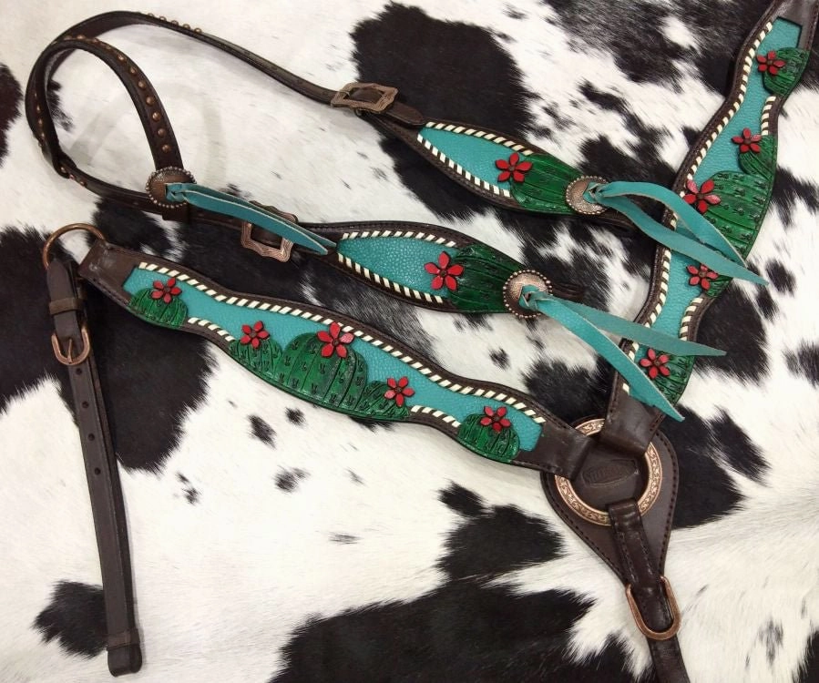 Showman Painted Cactus & 3D Flower Tack Set