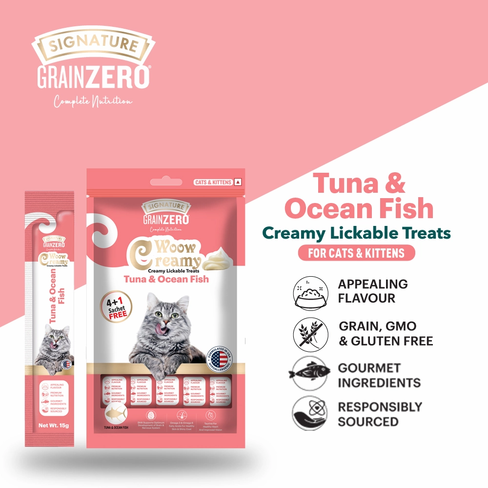 Signature Grain Zero Bonito and Scallop & Tuna and Ocean Fish Lickable Creamy Cat Treats Combo