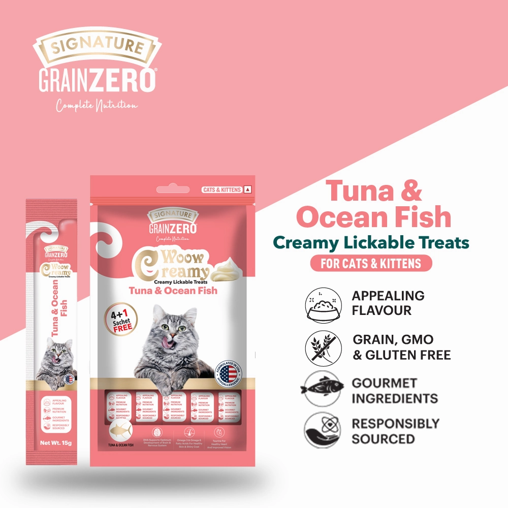 Signature Grain Zero Crab, Bonito and Scallop and Tuna and Ocean Fish Lickable Creamy Cat Treats Combo