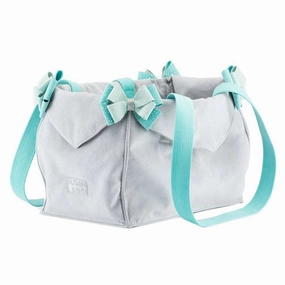 Silver Stardust Mint & Bimini Blue Double Nouveau Bow Luxury Dog Carrier dog bowtie leather collar dog charm dog party wear dog scarf set