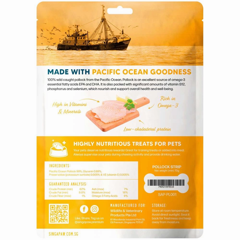 Singapaw Pacific Ocean Pollock Strip Air-Dried Dog Treats 70g