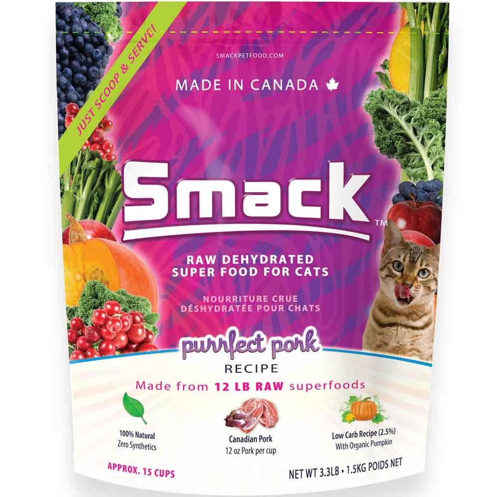 Smack Purrfect Pork Raw Dehydrated Cat Food natural cat food soft cat treats freeze dried cat food organic cat treats indoor cat food