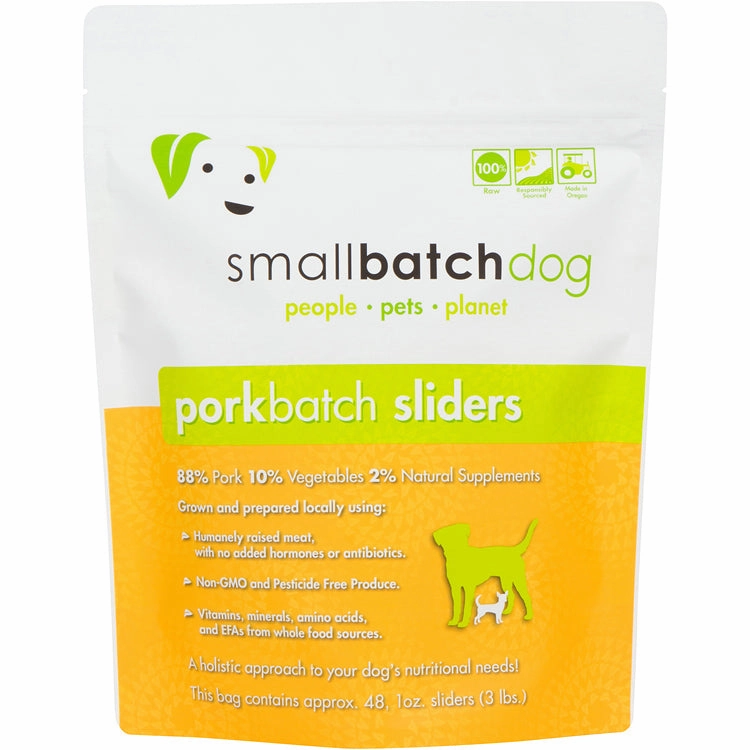 SmallBatch Frozen Raw Dog Food - Pork Sliders 3lb Bag - 48 1oz sliders livestock health goat wellness poultry spray cattle health aid goat nutrition