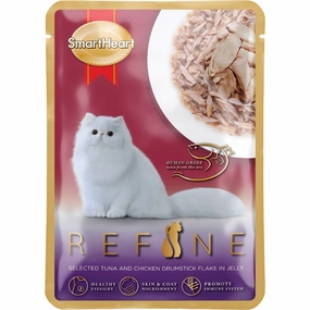 Smartheart Refine Selected Tuna With Chicken Drumstick Flake In Jelly Pouch Cat Food 70g x 12 premium cat food dental cat treats cat chicken treats tuna cat food cat fish treats