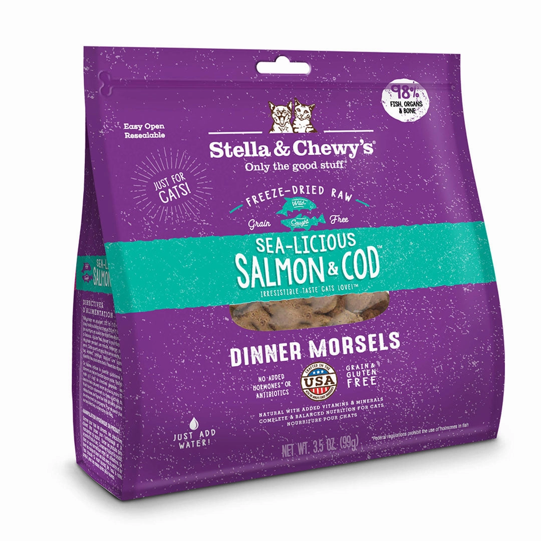 Stella & Chewy's Sea-Licious Salmon & Cod Dinner Morsels Grain Free Freeze-Dried Cat Food cat supplies cat house cat tree cat feeder cat collar