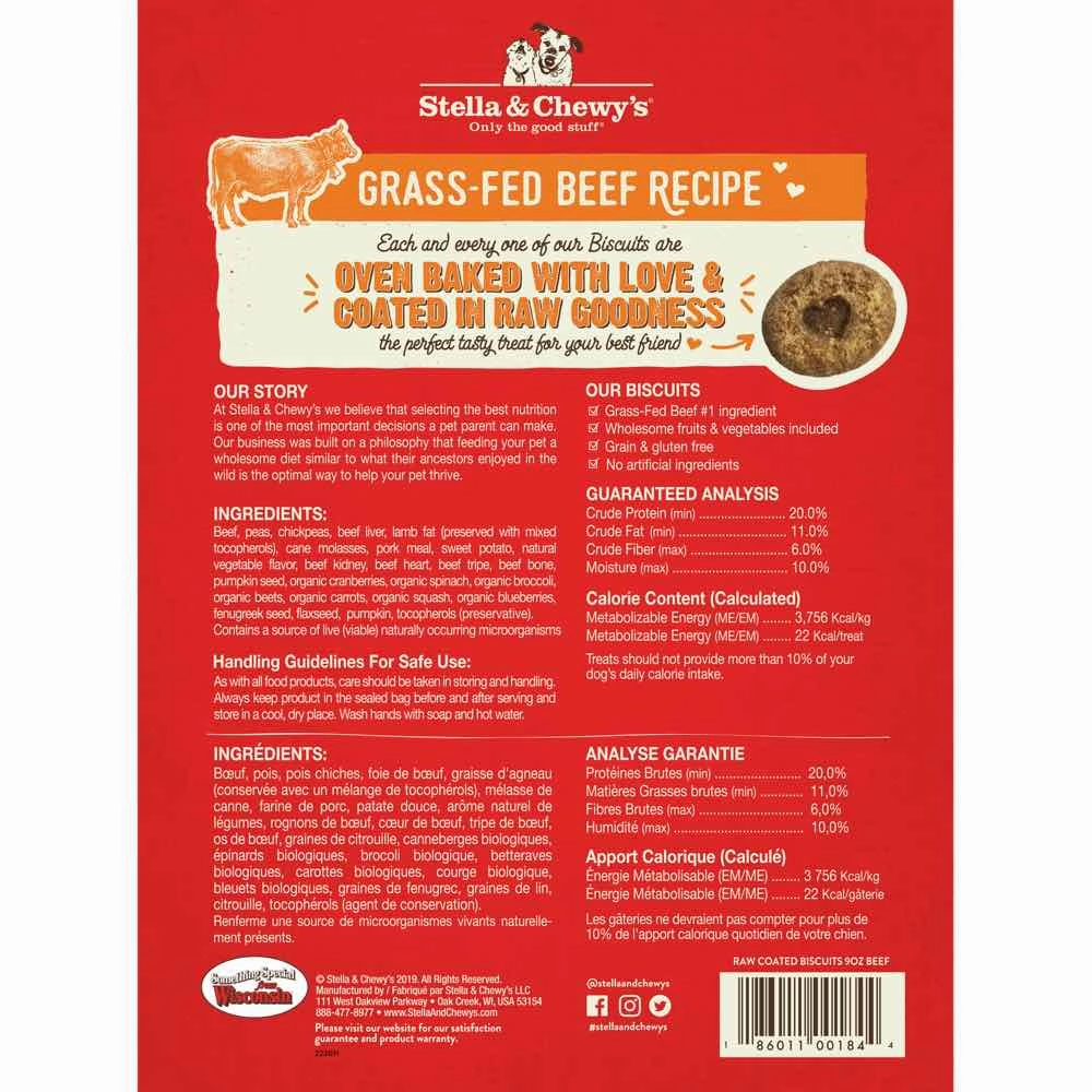 Stella & Chewys Freeze-Dried Raw Coated Biscuits Beef Grain-Free Dog Treats 9oz