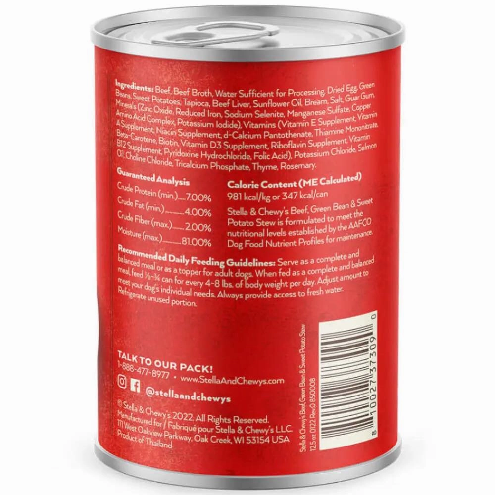 Stella & Chewys Gourmet Beef, Green Bean & Sweet Potato Stew Grain-Free Canned Dog Food 12.5oz