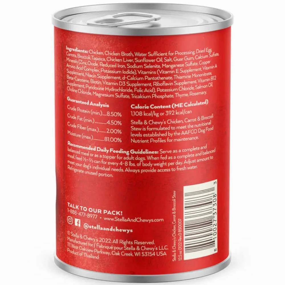Stella & Chewys Gourmet Chicken, Carrot & Broccoli Stew Grain-Free Canned Dog Food 12.5oz