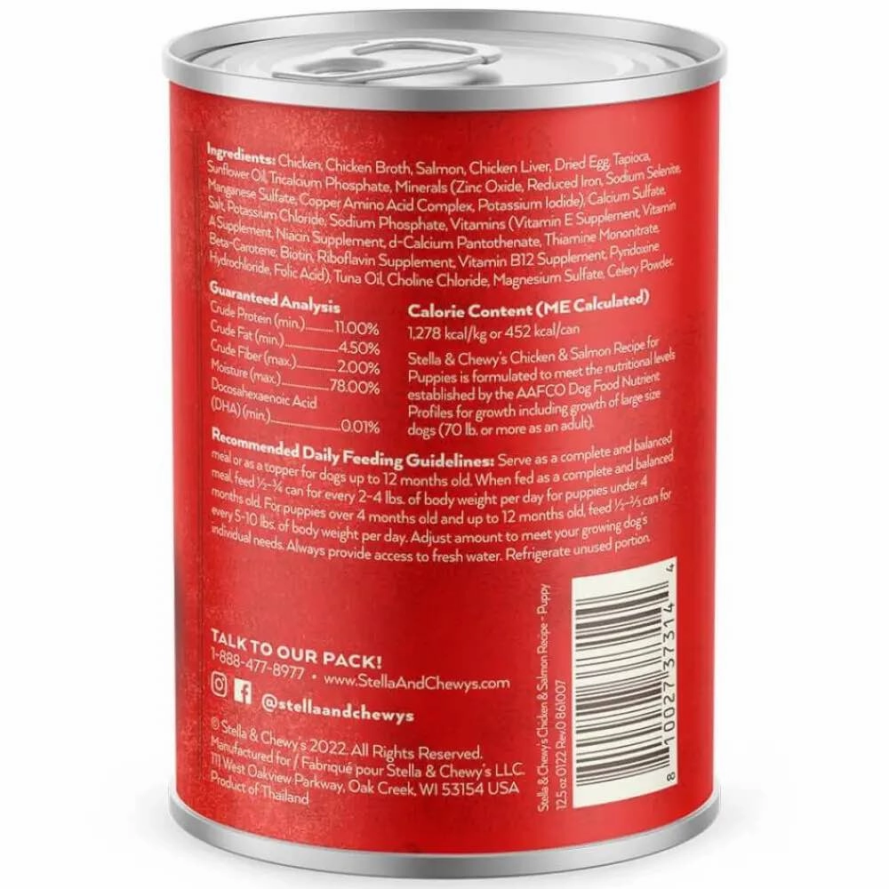 Stella & Chewys Gourmet Pate Chicken & Salmon Recipe Grain-Free Puppy Canned Dog Food 12.5oz