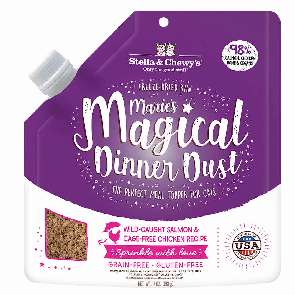 Stella & Chewys Maries Magical Dinner Dust Salmon & Chicken Freeze-Dried Cat Food Topper 7oz cat snacks catnip treats healthy cat food cat reward treats low calorie cat food