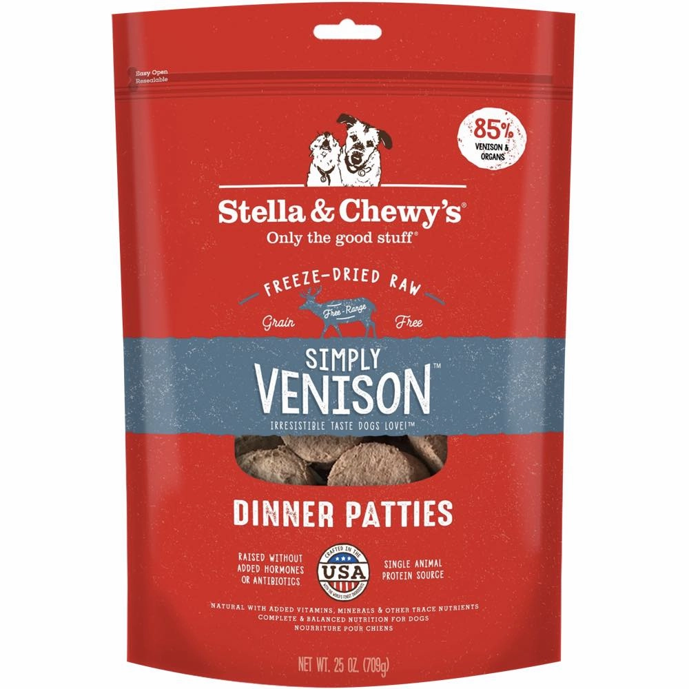 Stella & Chewys Simply Venison Dinner Patties Grain-Free Freeze-Dried Raw Dog Food 25oz dog supplies dog food toys accessories dog bed