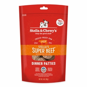 Stella & Chewys Stellas Super Beef Dinner Patties Grain-Free Freeze-Dried Raw Dog Food dog sweater dog tuxedo dog dress holiday dog outfit dog birthday shirt