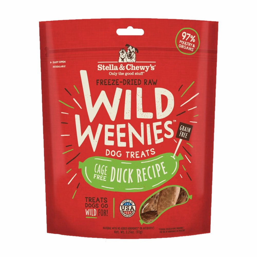 Stella & Chewys Wild Weenies Duck Recipe Grain-Free Freeze-Dried Dog Treats 3.25oz (Exp12Nov25) dog sweater dog tuxedo dog dress holiday dog outfit dog birthday shirt