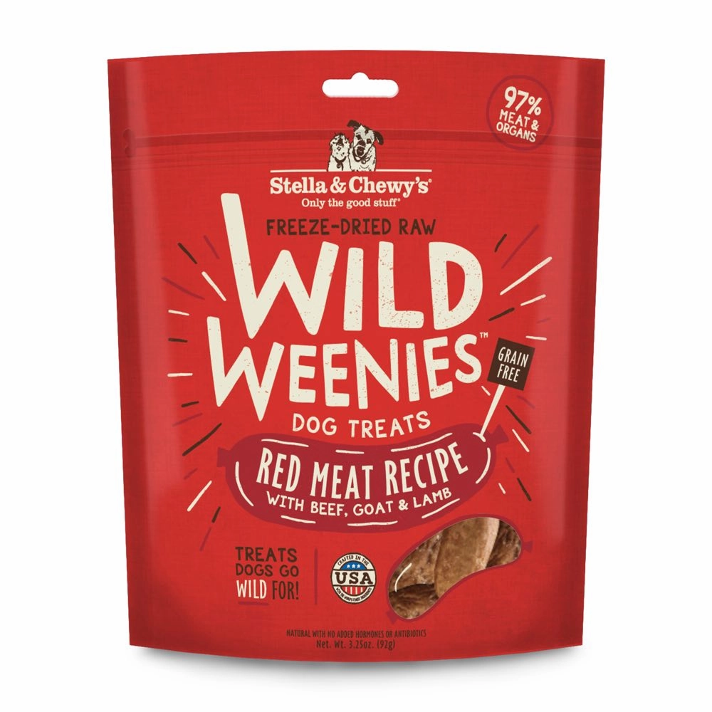 Stella & Chewys Wild Weenies Red Meat Recipe Grain-Free Freeze-Dried Raw Dog Treats 3.25oz (Exp 18Oct25) dog sweater dog tuxedo dog dress holiday dog outfit dog birthday shirt