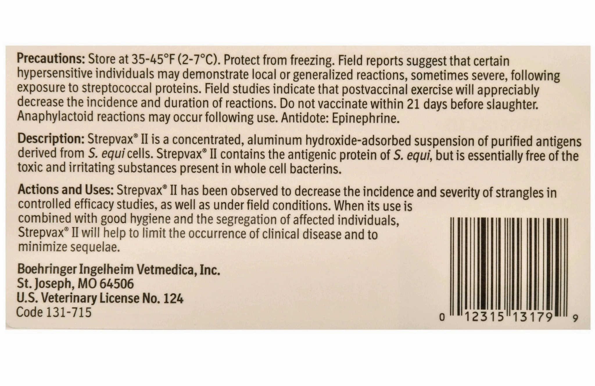 Strepvax II (with syringe/needle) Vaccine for Horses