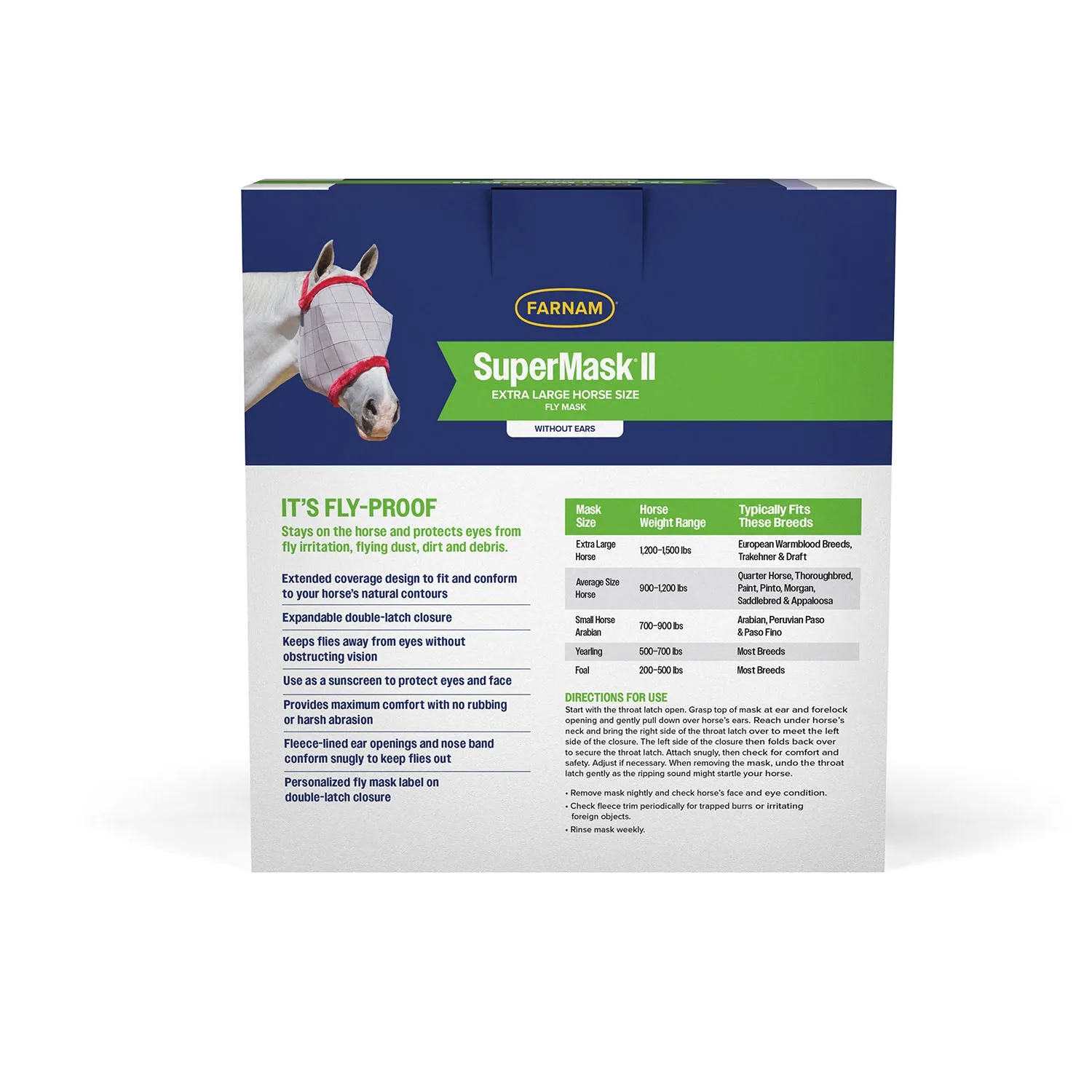 SuperMask II Classic Fly Mask with Ears, XL