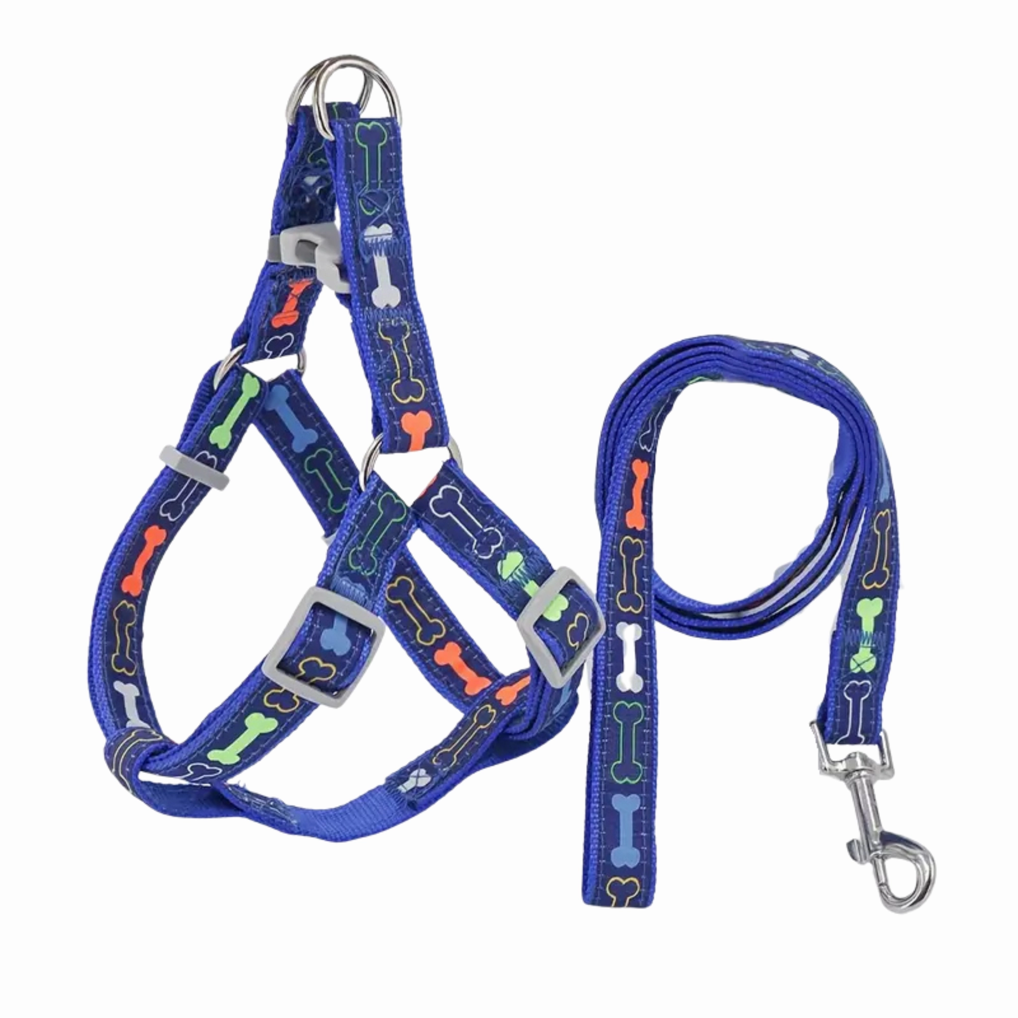 Supet Stylish Bone Pattern Dog Harness and Leash Set (Blue) - Small