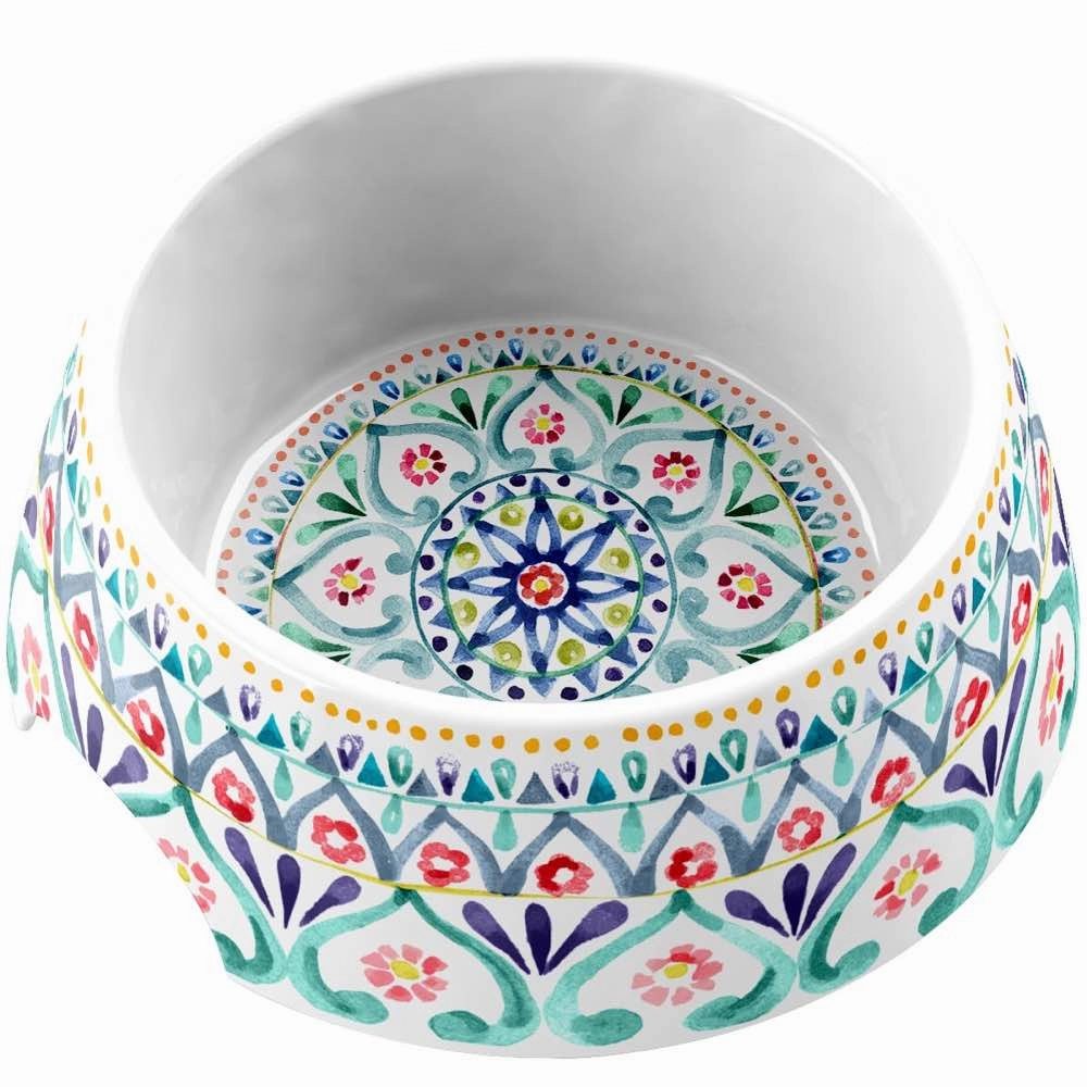 TarHong Boho Medallion Double Wall Dog Bowl dog bones rawhide chew sticks dog jerky bacon bone