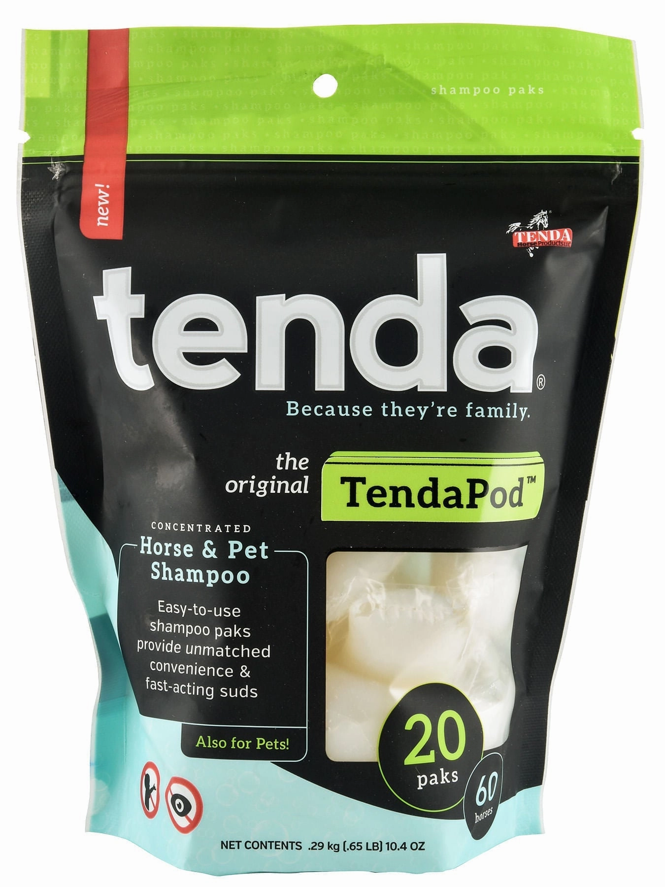 TendaPod Concentrated Horse & Pet Shampoo Paks, 20 Ct. cat beds cat scratching post cat shampoo cat tunnel cat brush