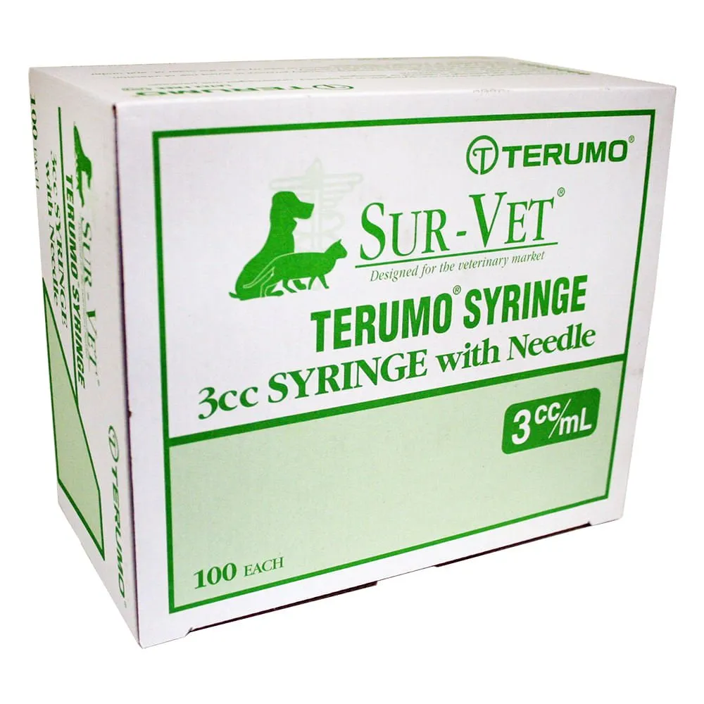 Terumo SUR-VET Luer Lock Syringe with Needle, 3 cc LL, 100 ct
