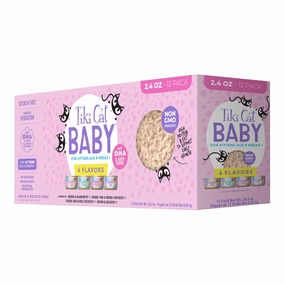 Tiki Cat Baby, Wet Kitten Food, Shreds, Variety Pack, 2.4 oz Cans, 12 ct cat scratchers cat towers cat window perch cat heating pad cat calming spray