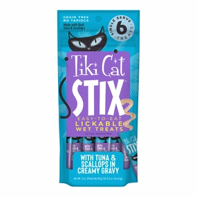 Tiki Cat Stix Wet Cat Treats, Tuna & Scallops, Case of 12 (6 ct) cat climbing tree cat hammock cat steps cat grooming kit cat safety gate