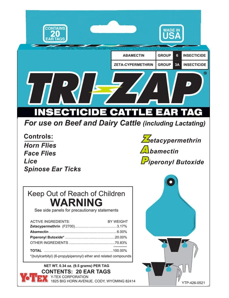 TRI-ZAP Insecticide Cattle Ear Tag, 20 pack Fly Tags
