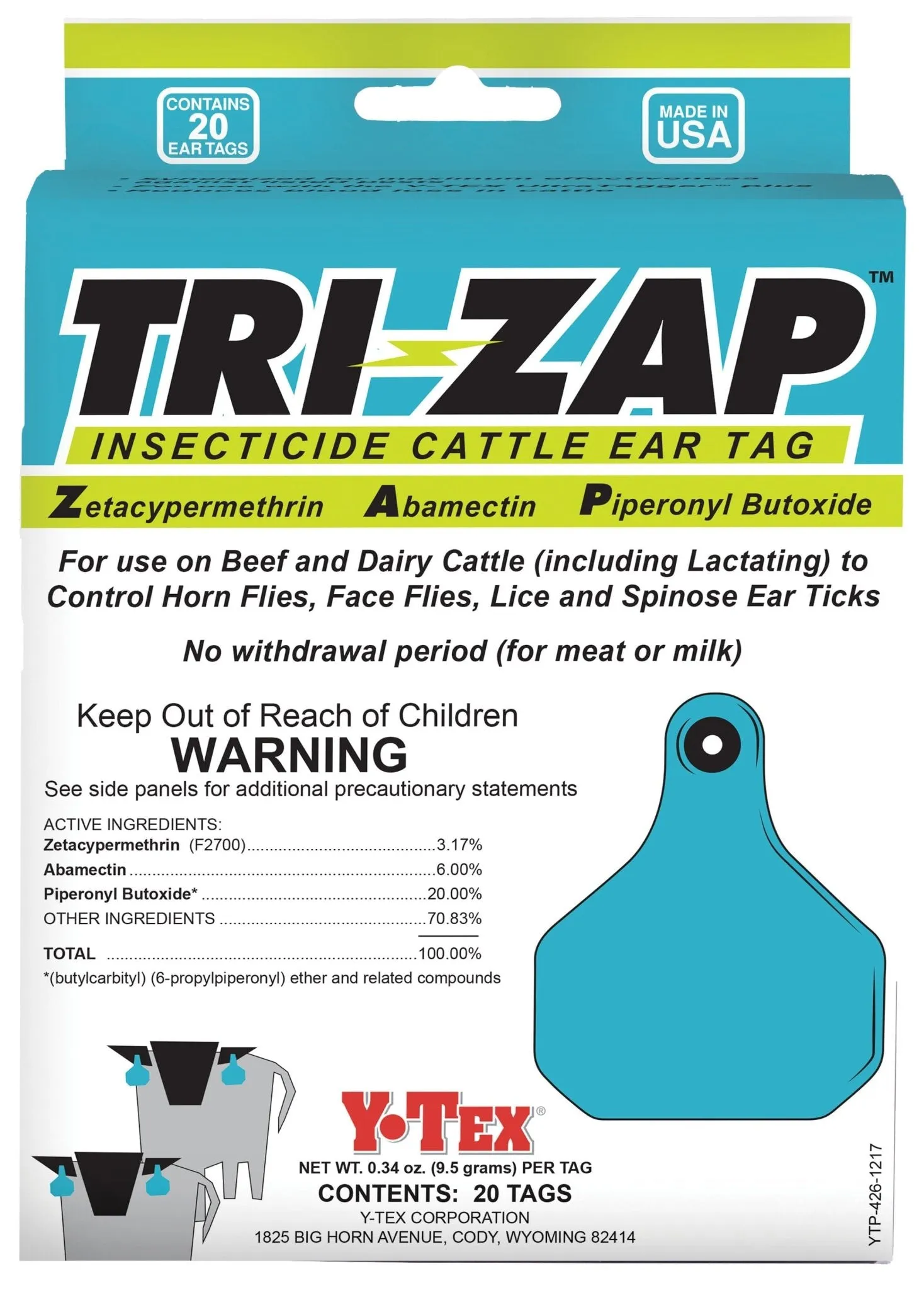 TRI-ZAP Insecticide Cattle Ear Tag, 20 pack Fly Tags