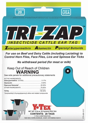 TRI-ZAP Insecticide Cattle Ear Tag, 20 pack Fly Tags sheep feed sheep mineral sheep hay sheep pellets sheep salt block