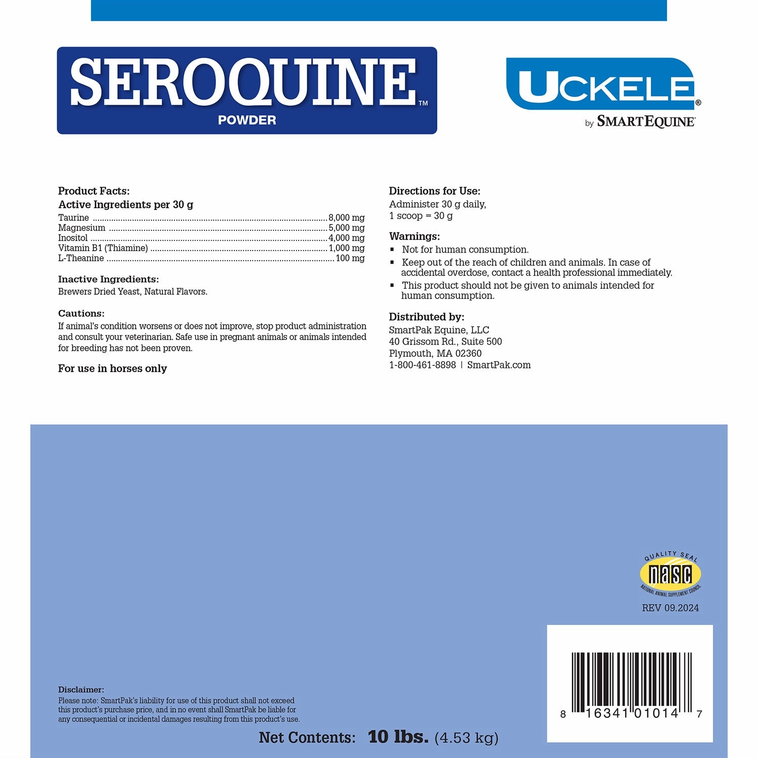 Uckele Seroquine Powder - Calming Support For Horses