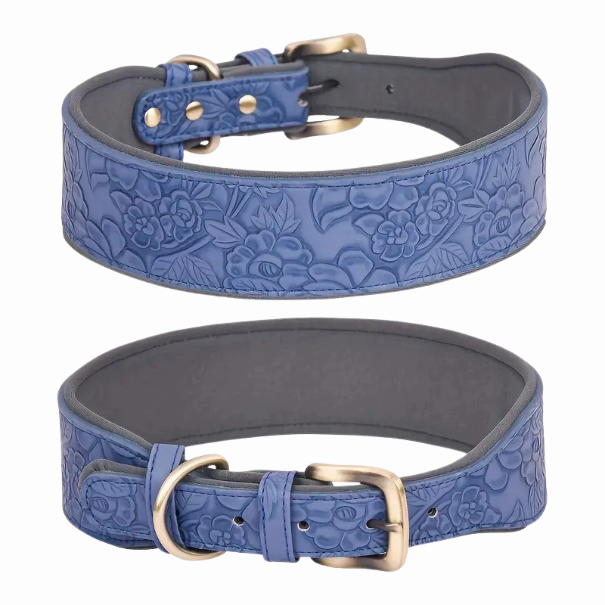Vintage Leather Dog Collar for Medium & Large Dogs - Blue - Large