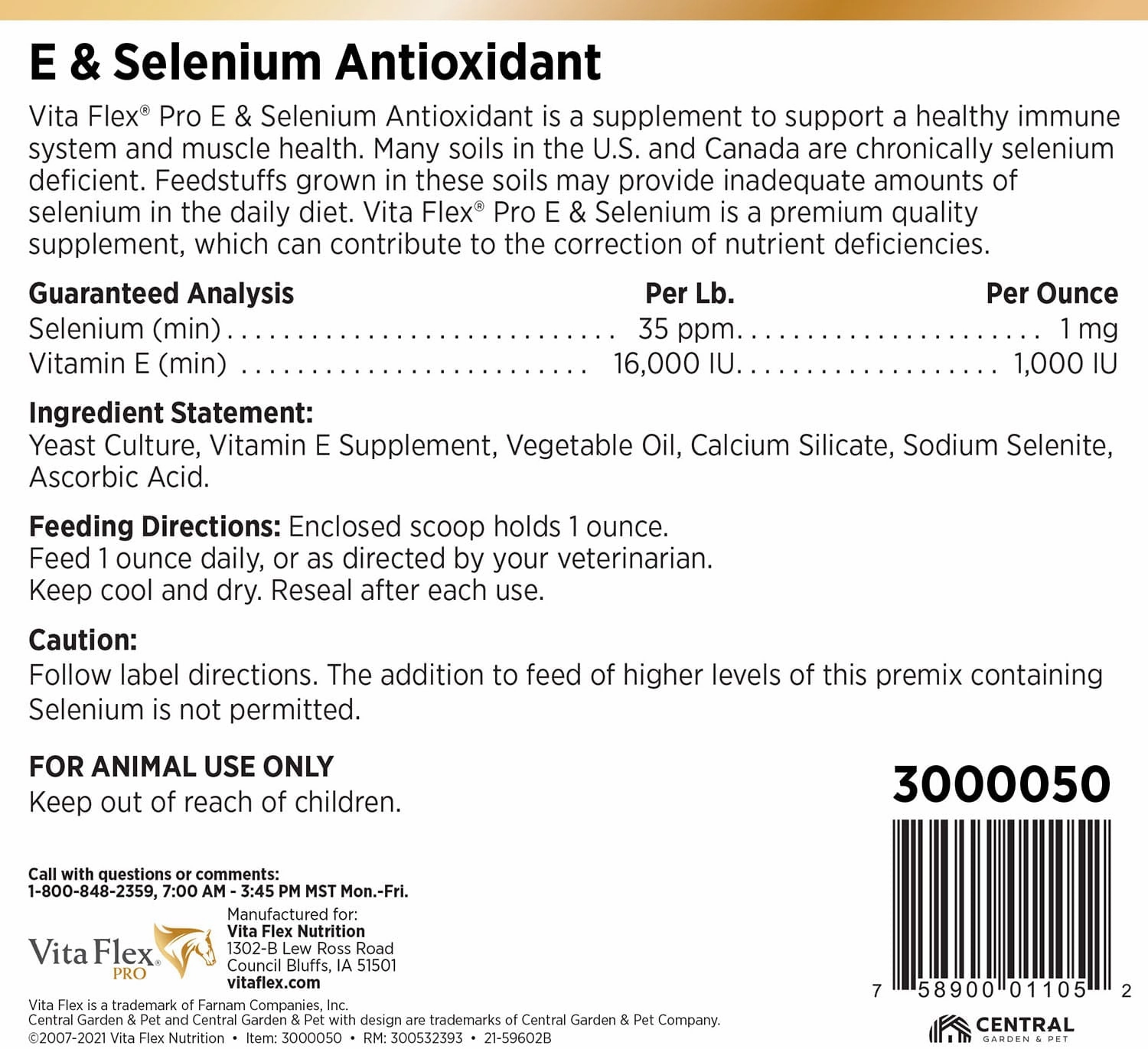 Vita Flex E and Selenium Supplement for Horses, Balanced Essential Antioxidants
