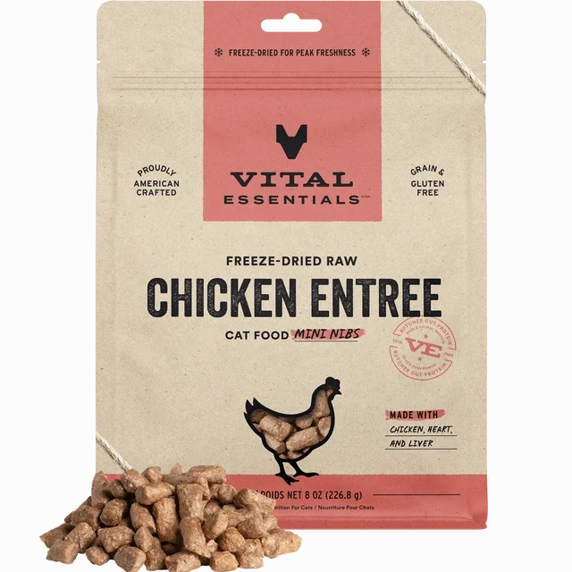 Vital Essentials Freeze-Dried Raw Mini Nibs Chicken Cat Food cat supplies cat house cat tree cat feeder cat collar