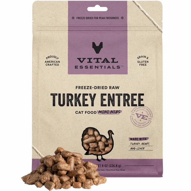 Vital Essentials Freeze-Dried Raw Mini Nibs Turkey Cat Food cat supplies cat house cat tree cat feeder cat collar