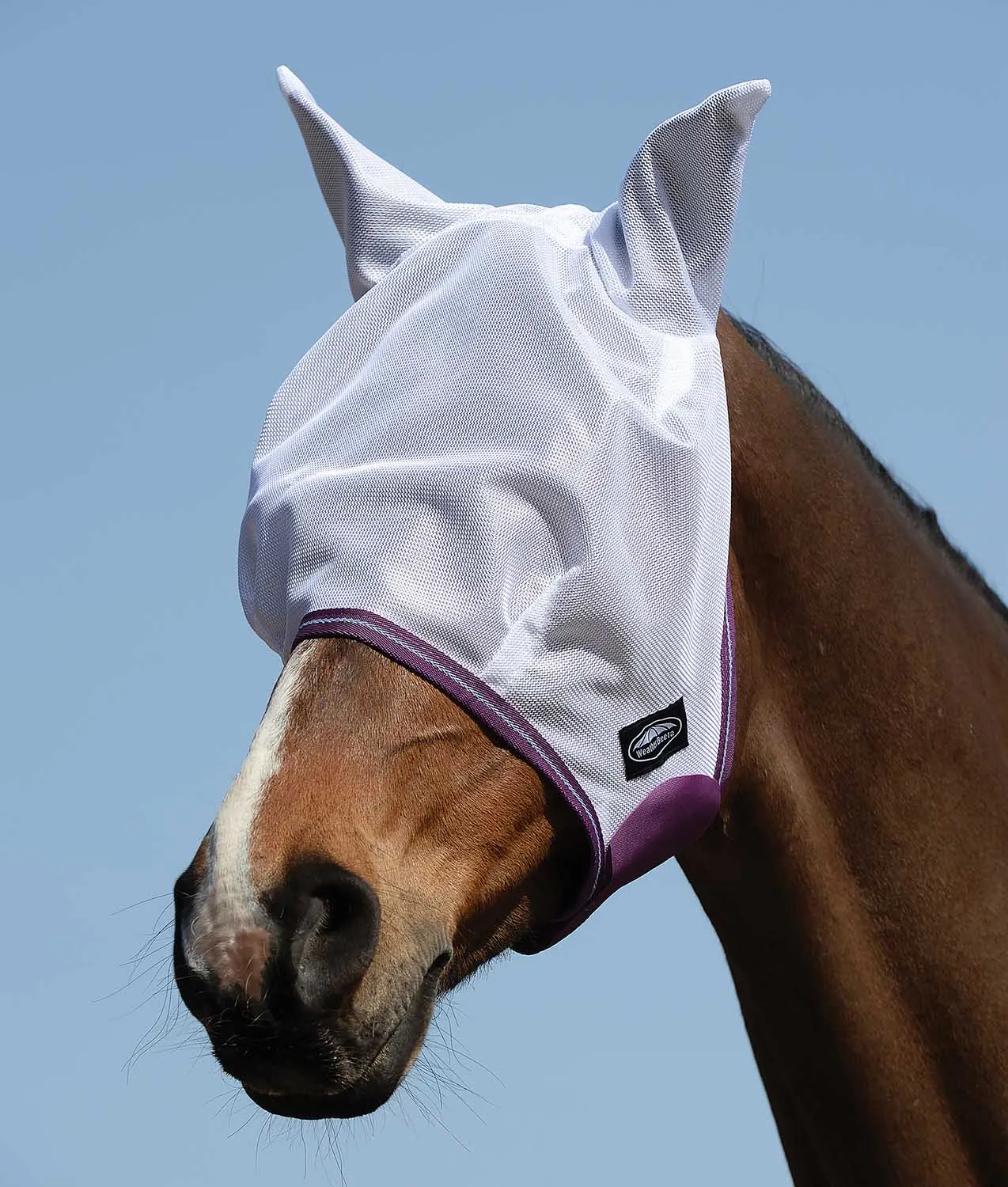 WeatherBeeta ComFITec Airflow Horse Fly Mask with Ears, White/Violet/Blue