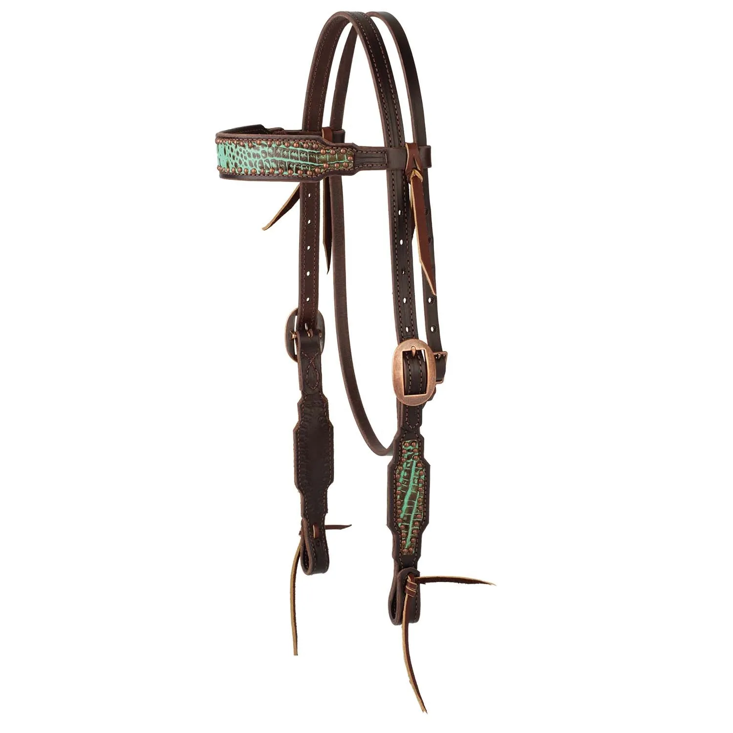 Weaver Turquoise Croc Leather Browband Headstall for Horses
