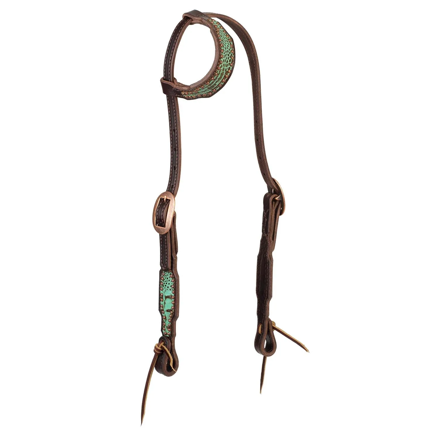 Weaver Turquoise Croc Leather Sliding Ear Headstall for Horses