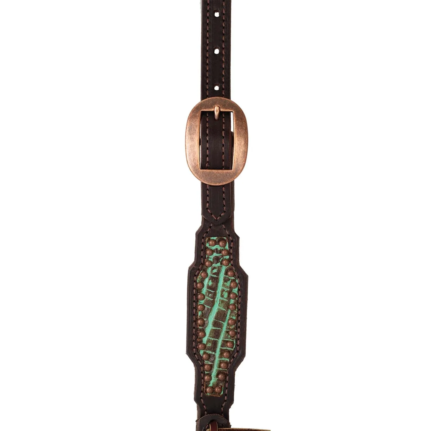 Weaver Turquoise Croc Leather Sliding Ear Headstall for Horses