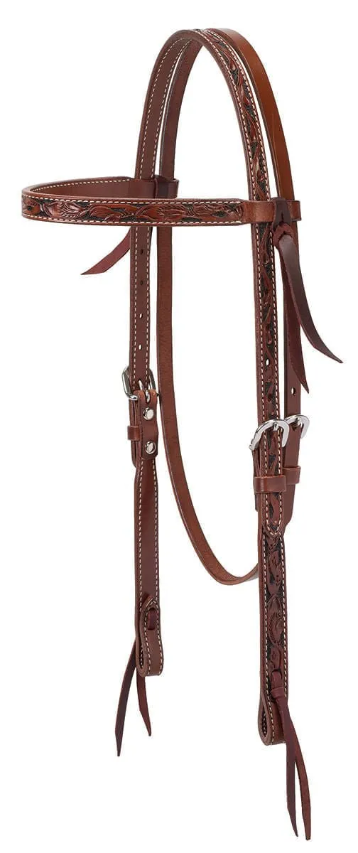 Weaver Turquoise Cross Floral Carved Browband Headstall